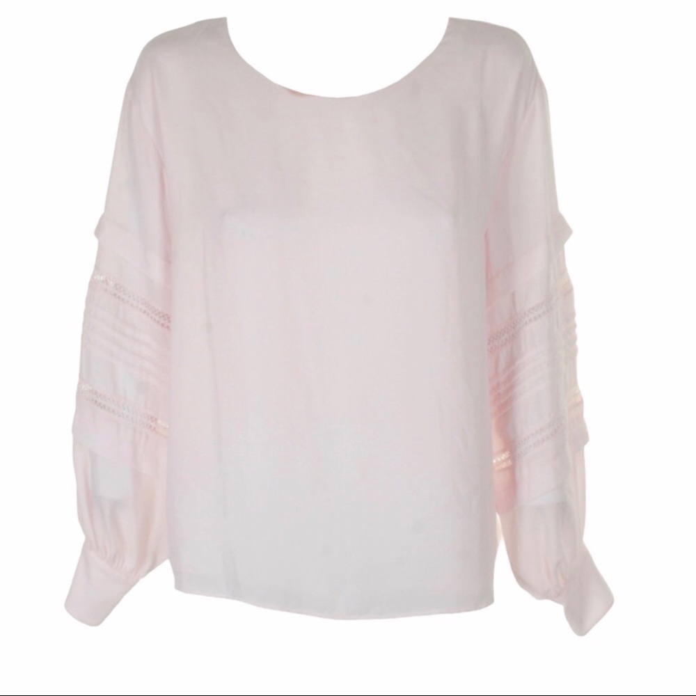 Vince Camuto Crocheted Blouson Sleeve Blouse Light Pink Popover Size XS